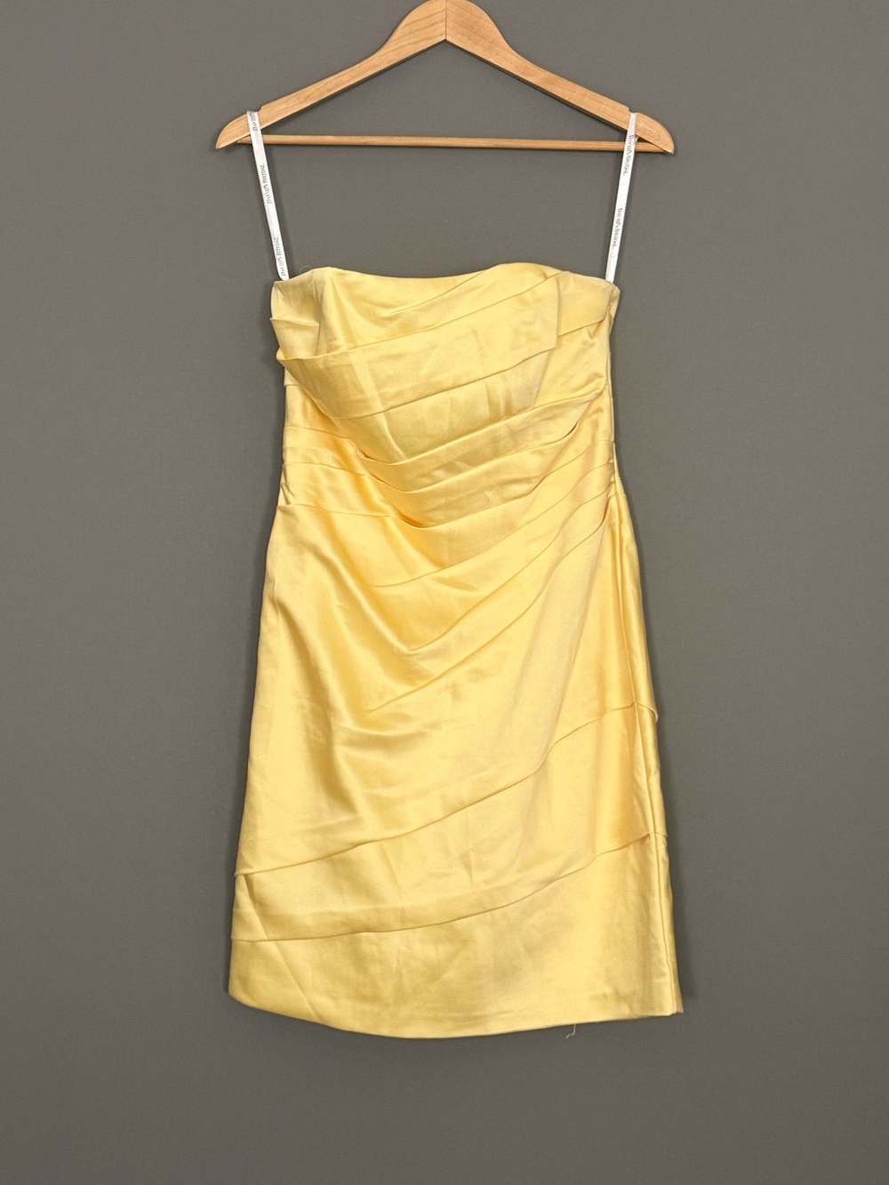 David’s Bridal Strapless Satin Ruched Mini Dress Butter Yellow Wedding Guest 8 - Picture 2 of 8